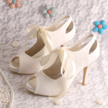 Ribbon Tie Lace Bridal Shoes Ivory