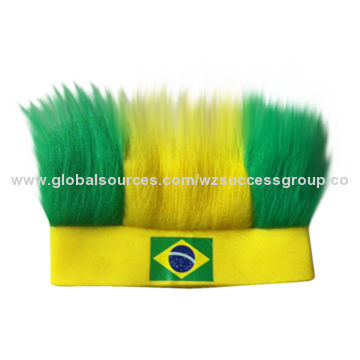Soccer wig, made of polyester/sponge/synthetic fiber, customized sizes/colors/logos are accepted