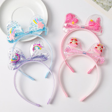 Cute Quicksand Bow Headband with Rabbit Ears – Super Cute Children's Hair Accessories