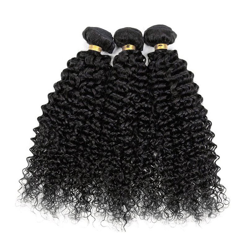 Pre-Colored Natural Hair Line Frontal with 3 Bundles 14 16 18  Kinky Curly #1B Remy Mongolian hair weave bundles