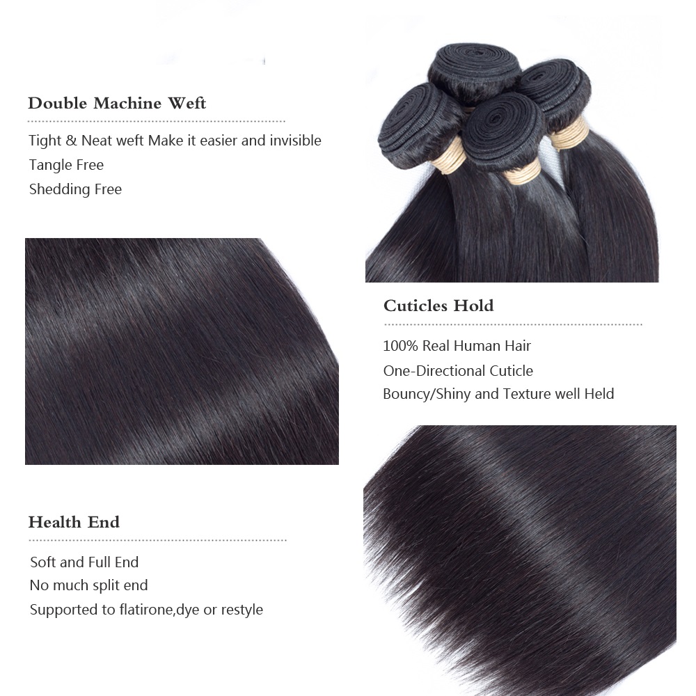 Lsy Virgin Cuticle Aligned Hair Wholesale Vendor, Raw Brazilian Straight Hair Bundles WIth Frontal Closure 10A Grade  Hair Weave