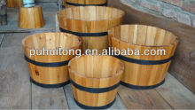 Round wooden flower pot set