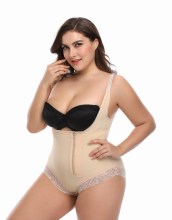 Plus Size Zippered Side Lace Open Crotch Bodysuit for Firm Tummy Control