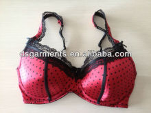 Black dot red satin fabric printed womens bra sweet