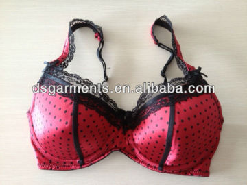 Black dot red satin fabric printed womens bra sweet