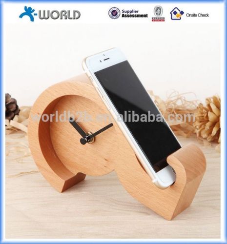 Universal Wood Mobile Phone Stand Wooden Alarm Clock Cell Phone Stand