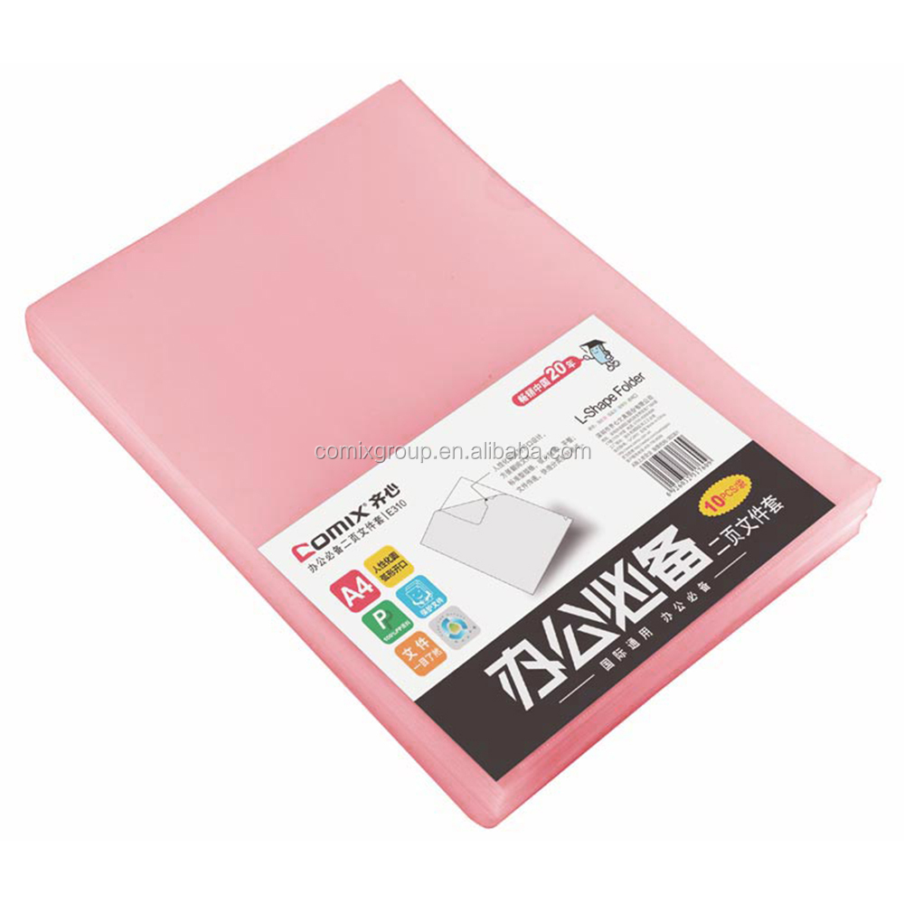 Comix Low price High quality A4 transparent L-shape plastic Pocket folder / File Folder