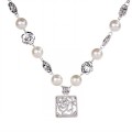 2015 noble forma de rosa plata colgante collares con cadena de perlas