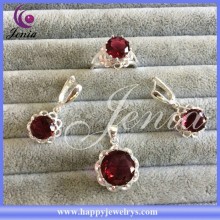 Beautiful flower ring ,earring ,pendant set thai silver red zircon heavy kundan jewelry set (0759T21)