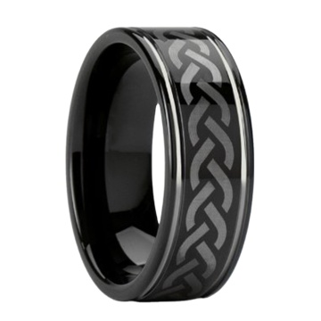 Custom Tungsten Celtic Black Plated Topaz Engagement Ring 8mm Knot Eternity Wedding Band