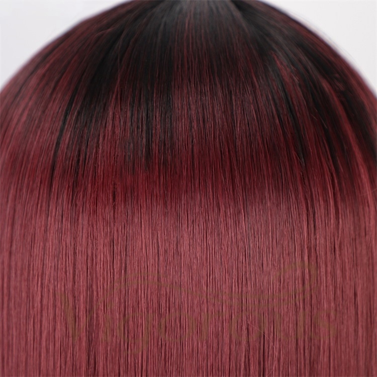 Vigorous Wholesale High Quality Long Middle Part Silky Straight Ombre Burgundy Dark Root For Black Women Synthetic Hair Wigs