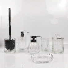 Reeded Clear Glass Bathroom Accessory Set