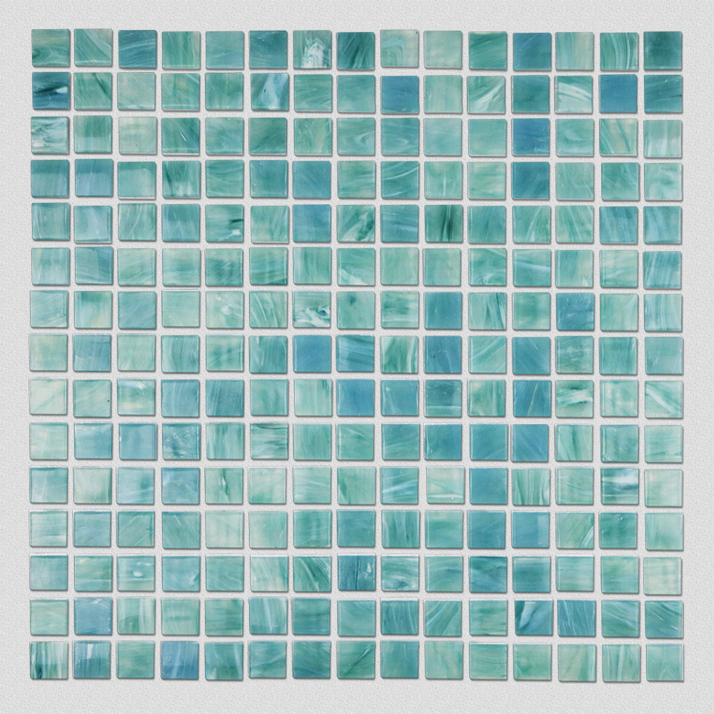 Mosaico de piscina verde manchas antiaéreos con manchas de vidrio