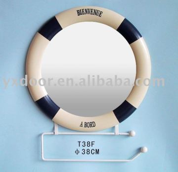 life buoy mirror. wooden art mirror. wooden style mirror