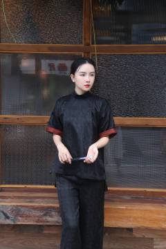 Shisanchai Zhaokong Xiyu Xiangyunsha Mandarin Collar Short-Sleeve Top