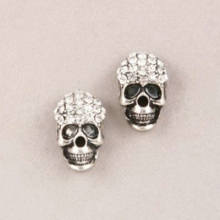 Bright gothic men skull stud earring diamond decorated and silver plated earring
