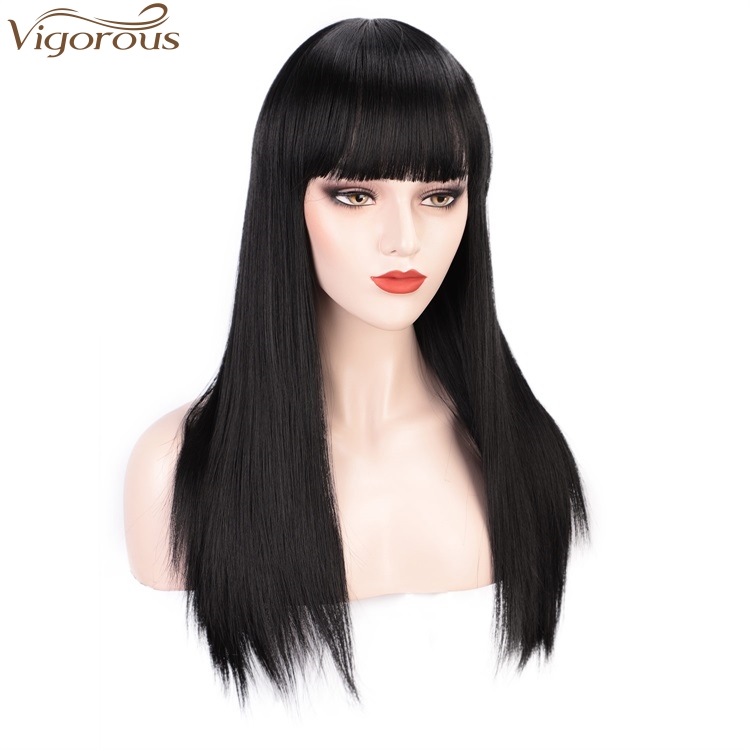 Vigorous 22 inches Cheap Long Straight Black Hair Wig Synthetic Wigs for Black Women High Temperature Wholesale Price