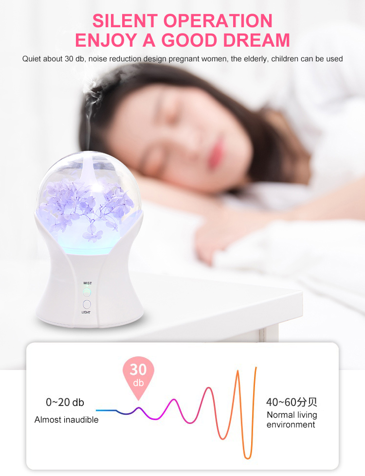 Hushållsrundan dekorativ 100 ml Mist Maker Fogger Aromaterapi Essential Oil Diffuser LED Light Firidifier