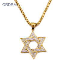 Jewish Rhinestone Gold Star Of David Necklace