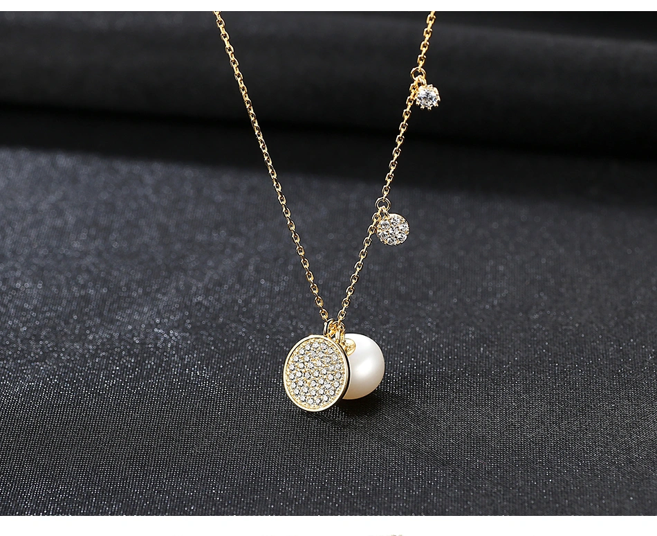 CZ Crystal Silver Freshwater Bread Pearl Pendant Necklaces