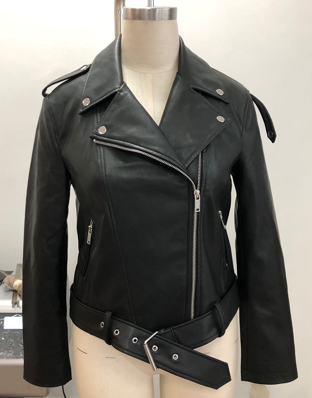 Veste de moto noire en similicuir pour femme