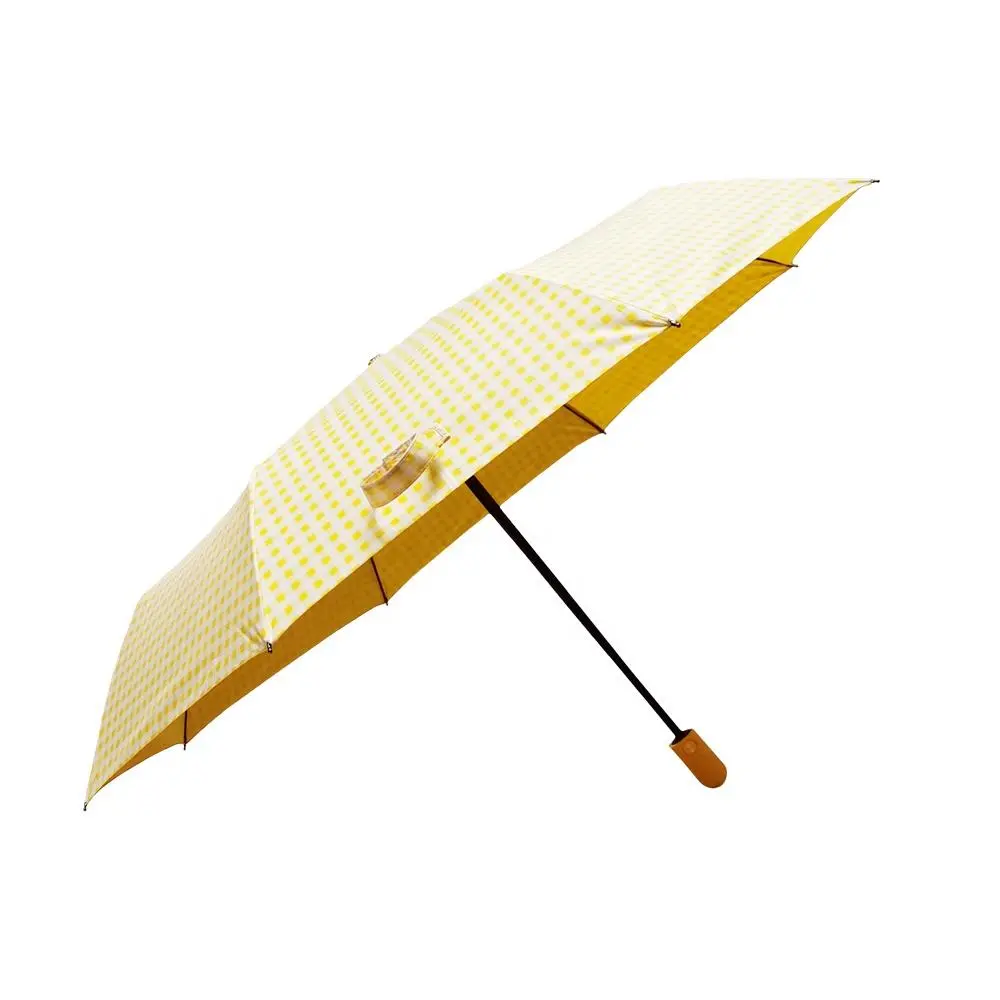 Yellow Plaid Umbrella Color Coating Fully Automatic Open and Close Three Folding Umbrella with Customized