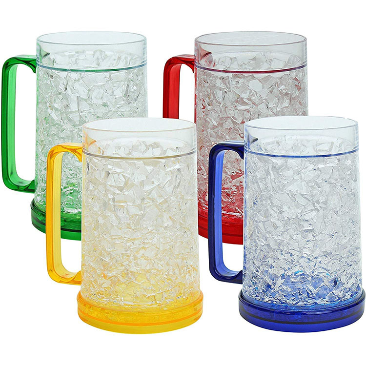 Double Wall Gel Frosty Freezer Beer Mugs, Set of 4 Beer Mugs, 16oz Assorted Colors Frosty Ice Mugs