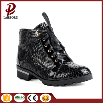Falt genuine leather black winter women shoes