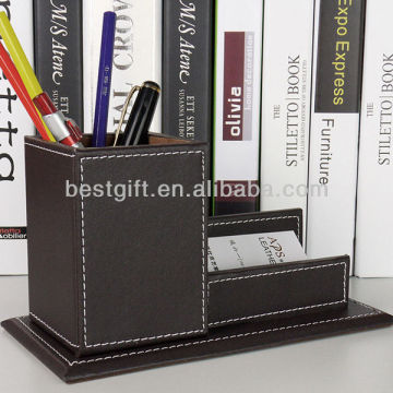 office desk decoration genuine leather pen holder