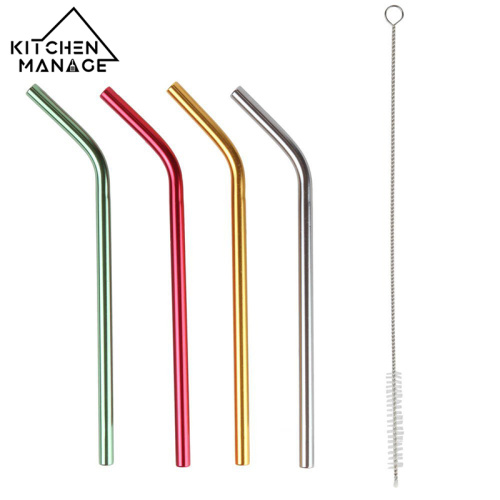 Curved and Straight Alumina Straw with Cleaning Brush