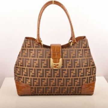 Brown Designer Imitation Fendi Shoulder Ladies Stylish Handbags With Crocodile Leather