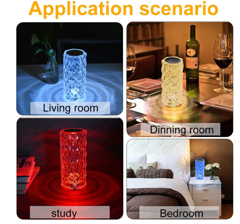 RGB Night Light Touch USB رومانسية LED Rose Diamond Table Lamps for Bedroom Party عشاء الإبداع الأضواء الإبداعية