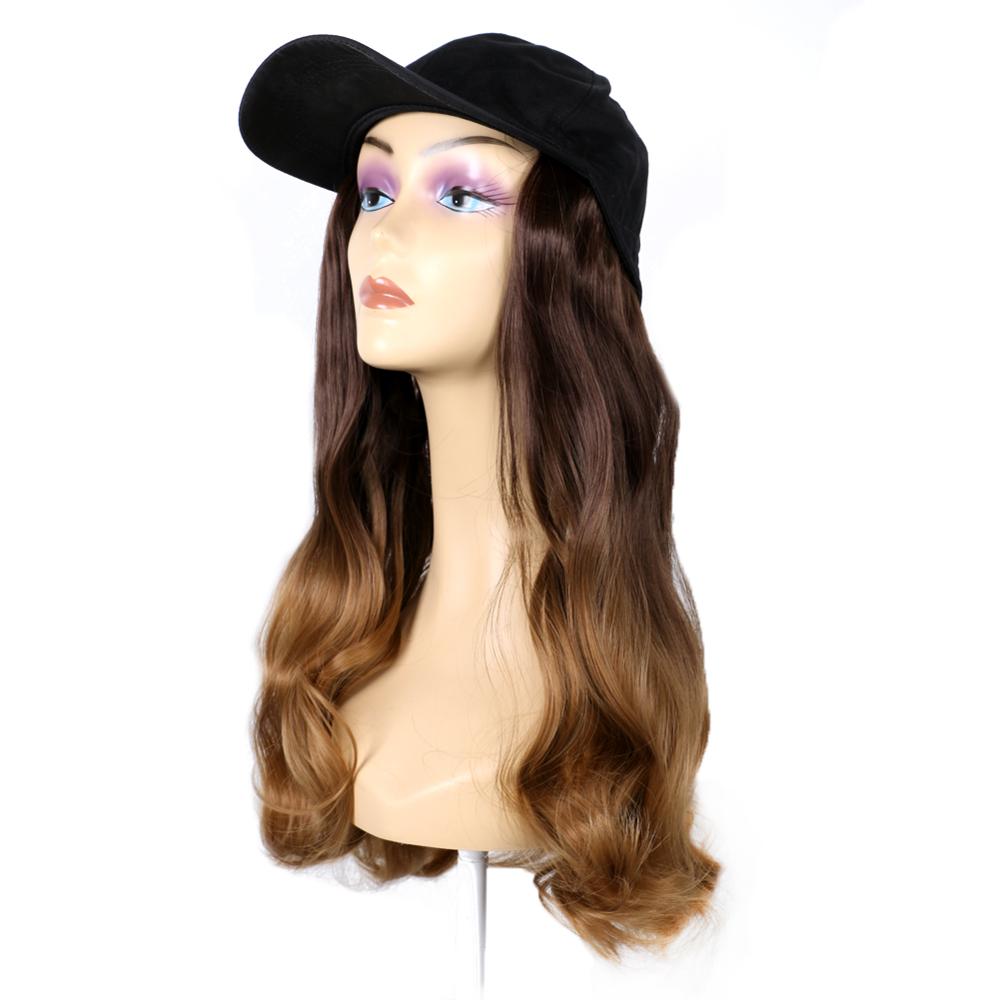 MYZYR 18inch Ombre Hair Natural Wave Wigs For Women Synthetic Hairpiece With Baseball Duck Tongue Hat Makeup Wigs