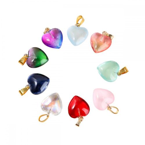 Rainbow Glass Heart Shape Charm Pendant 20mm With Gold Plated Clasp