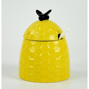 Yellow bee shape food canister ceramic with lid