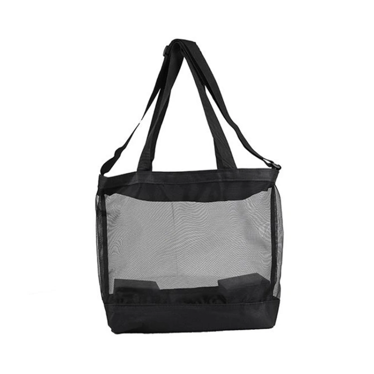 Custom Tote Bag Grocery Storage Net Bag Customized Logo Size Foldable Lightweight Nylon Mesh Beach Bag with Zipper Sling Strap