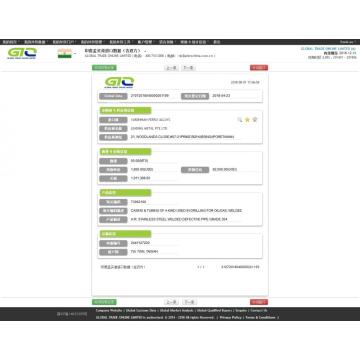 Tubo de acero India Importar datos de la muestra