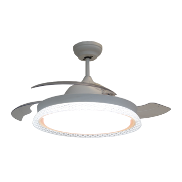 3-Blades Grey Retractable Fan Lamp with LED Light
