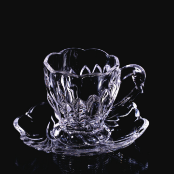 Glass tea cup and saucer set