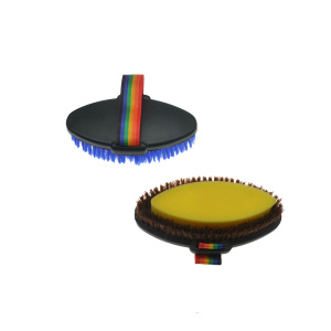 Equine Grooming Brush with Sponge and Rainbow Strap
