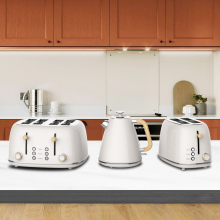 Retro Wood Grain Style Stainless Steel Kettle and Toaster Set