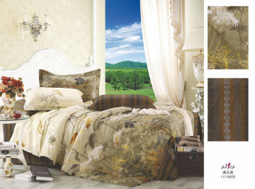 Beige Floral Printed Full Size Complete 100% Cotton Bed Sets For Bedroom