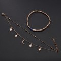 Bracelet de cheville étoile lune perlé pour femmes multicouches d&#39;été réglable pour femmes filles