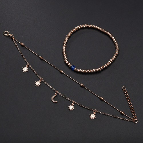 Summer multi layer women's Beaded star moon Anklet Adjustable for Women Girls