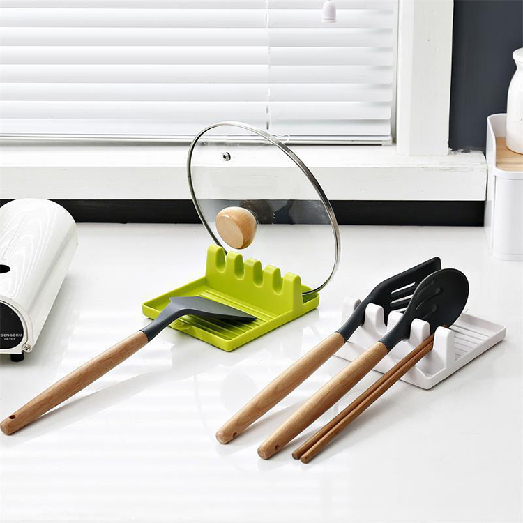 4 Slots Kitchen Spoon Rest, Plastic Utensil Rest For Stove Top, Ladle & Lid Holder Cooking Utensil Holder for Countertop