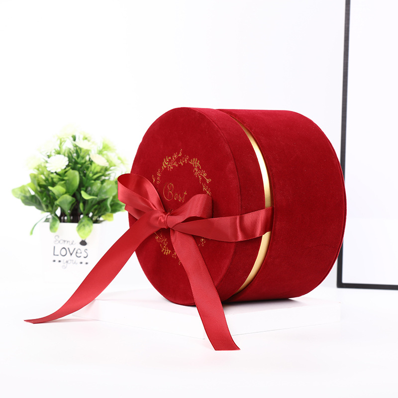 صندوق هدايا Red Velvet Ribbon Robbon Round Mackaging