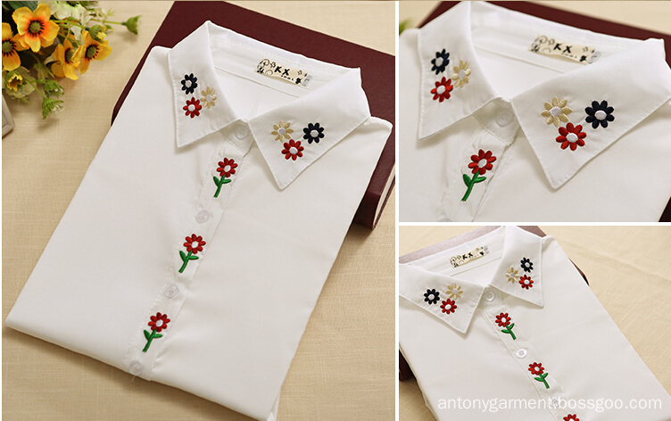 Women's white flower embroidery shirt