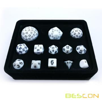 Bescon komplett polyedrische Würfel Set 13pcs D3-D100, 100 Seiten Würfel Set undurchsichtig weiß