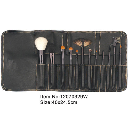 12pcs black plastic handle animal/nylon hair cosmetic tool set with black canvas case