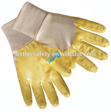 High Qulity Interlock Cotton Yellow Nitrile Coated Glove, Garden Glove